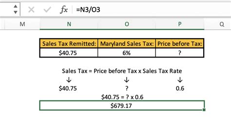 sales tax decalculator excel formula.